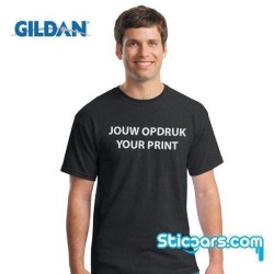 Zwart T-shirt met 1 opdruk  van sticker uit ons assortiment Zwart T-shirt met 1 opdruk  van sticker uit ons assortiment