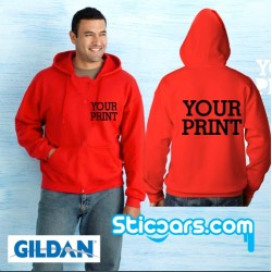Hoodie met opdruk  voor en achter van sticker uit ons assortiment Hoodie met opdruk  voor en achter van sticker uit ons assortiment