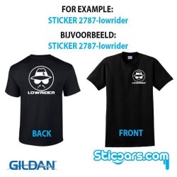T-shirt met opdruk  voor en achter van sticker uit ons assortiment T-shirt met opdruk  voor en achter van sticker uit ons assortiment