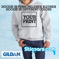 Hoodie met 1 opdruk  van sticker uit ons assortiment Hoodie met 1 opdruk  van sticker uit ons assortiment