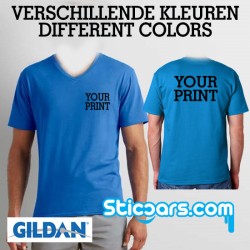 T-shirt V-Neck met opdruk  voor en achter van sticker uit ons assortiment T-shirt V-Neck met opdruk  voor en achter van sticker uit ons assortiment